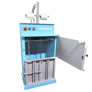 TONNA E60 PLC cardboard baler with 3 ton pressing force and open door